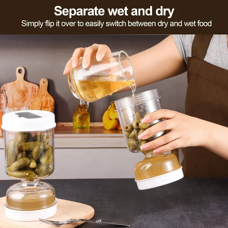 Pickle Storage Jar – Dry Wet Separation Container with Fork Food Storage Container Babs