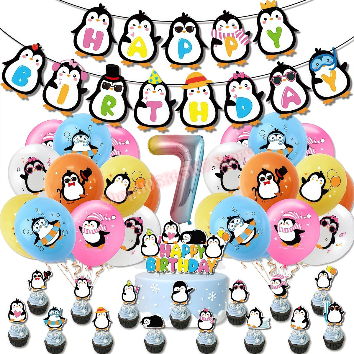 Penguin Theme Birthday Party Decoration Set – Banner, Plates & Cups Party Decoration Set Babs 1set Number-7 others