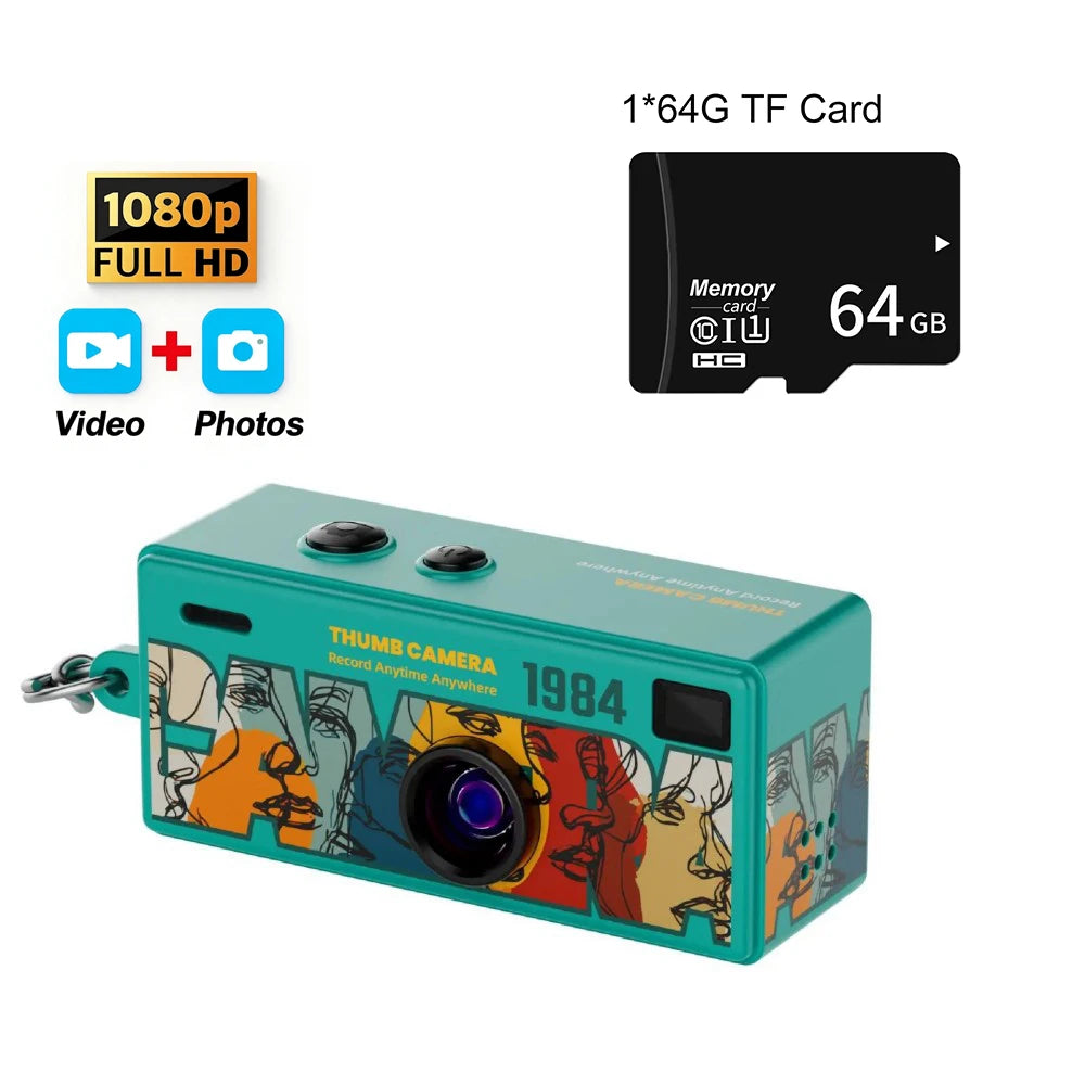 KEBIDUMEI 1080P HD Mini Digital Camera – Retro Keychain Cam Mini Digital Camera Babs Cyan