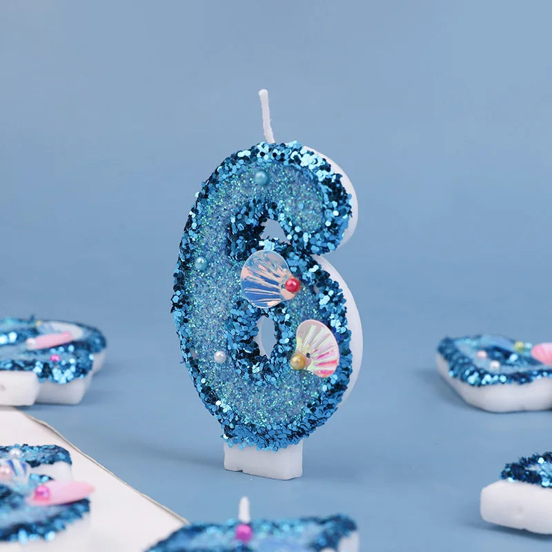 Glitter Blue Number Cake Candles – Mermaid Birthday Topper Birthday Cake Candles Babs