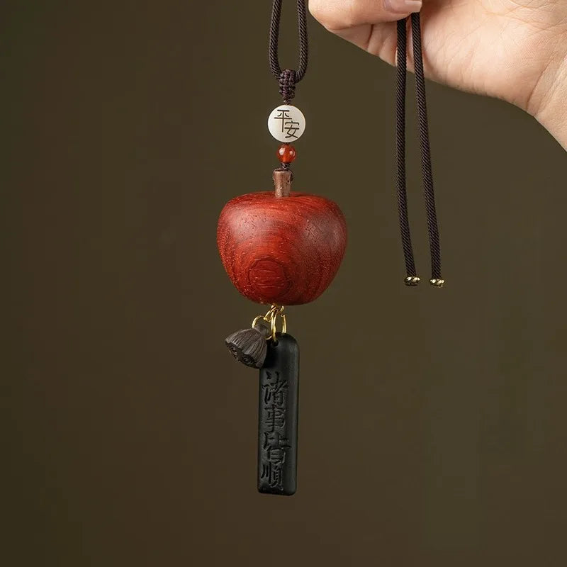 Sandalwood Apple Car Pendant – Lucky Tassel Rearview Charm Car Hanging Ornament Babs 1