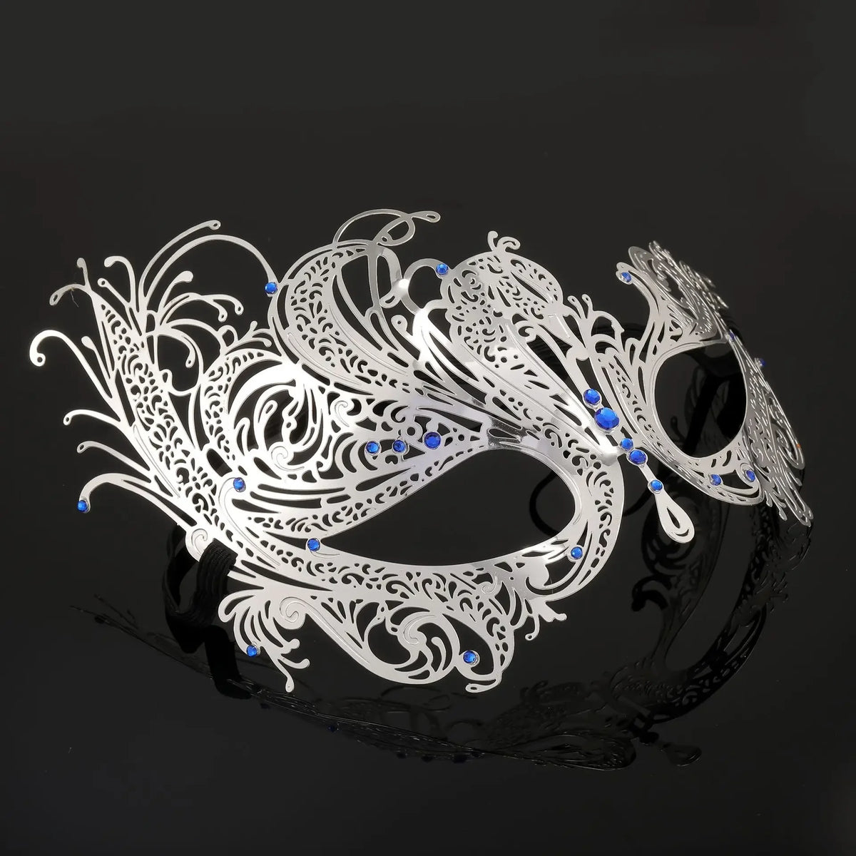 Hollow Metal Venetian Masquerade Mask – Halloween & Carnival Masquerade Mask Babs blue Diamond