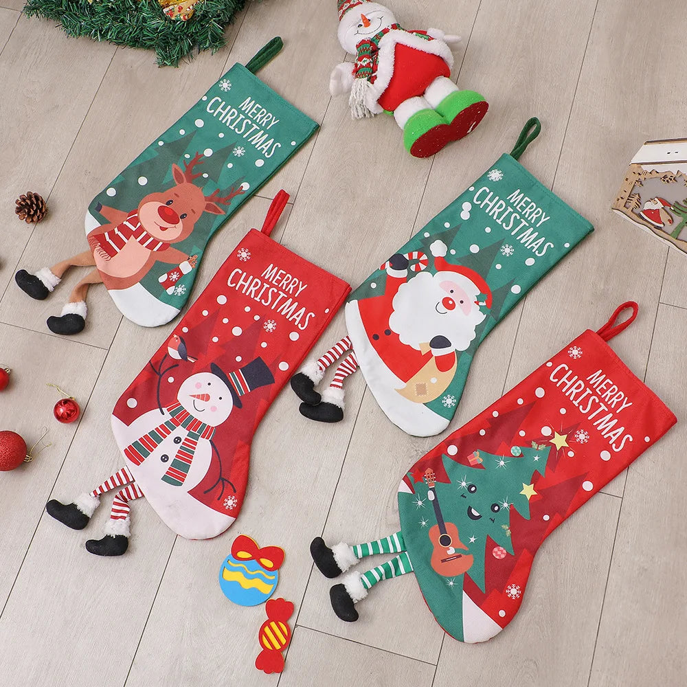 Large Christmas Stockings – Snowman & Reindeer Hanging Decor Christmas Stocking Babs