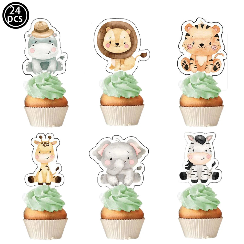 Jungle Safari Animal Party Supplies – Zoo Theme Birthday Decor Party Supplies Set Babs cupcake topper
