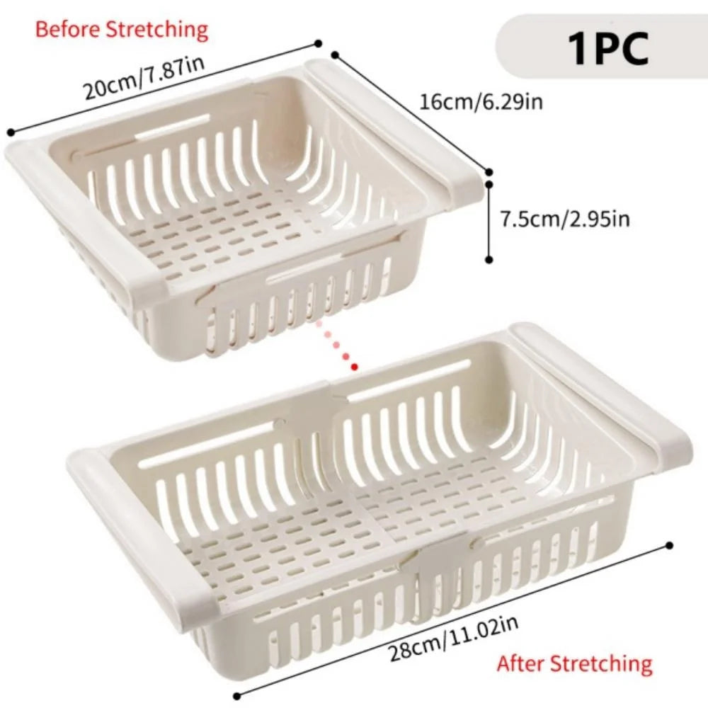 Stretchable Refrigerator Drawer Organizer – Pull-Out Shelf Rack Fridge Drawer Organizer Babs 1Pc Beige