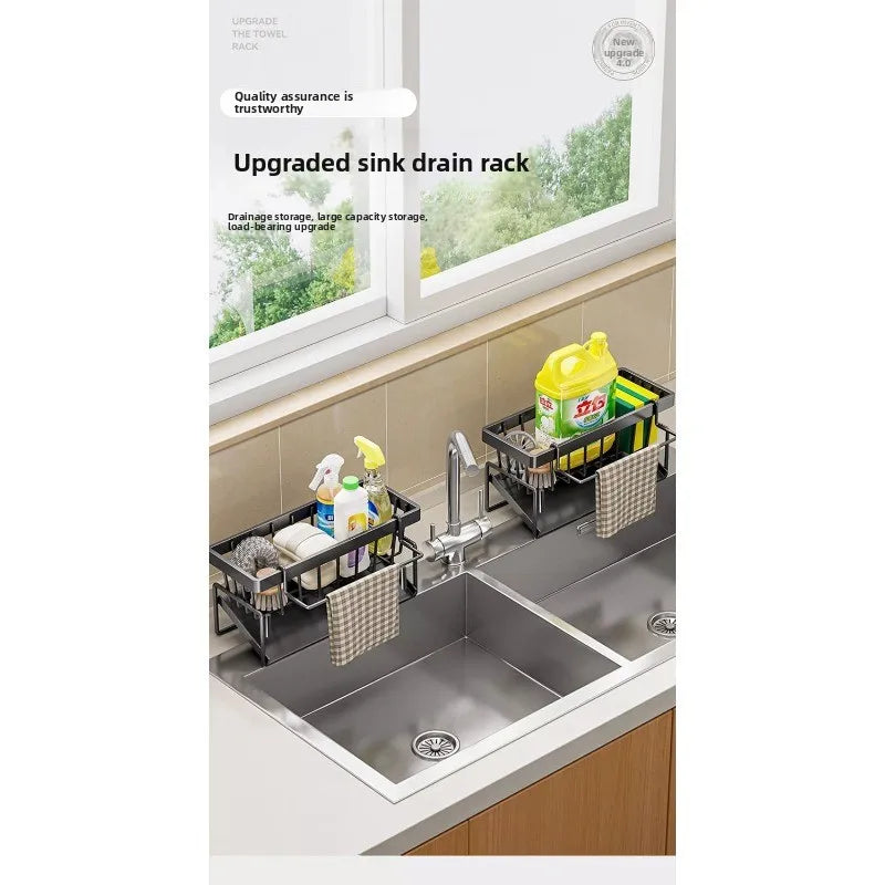 Kitchen Sponge Holder Sink Organizer Drain Rack with Hook Sink Organizer Babs
