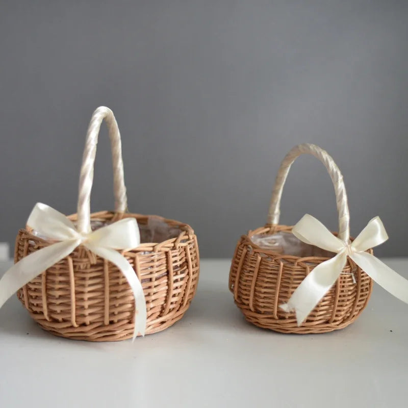 Hand-Woven Wicker Flower Basket with Handle | Home & Picnic Wicker Storage Basket Babs