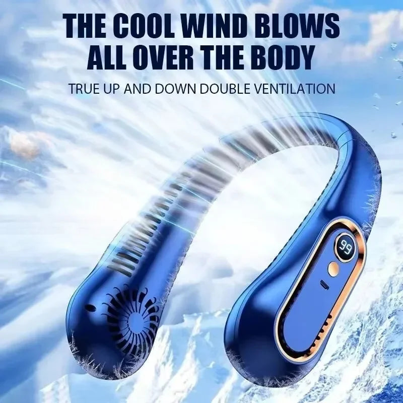 HOMEFISH USB Neck Fan – 5-Speed, Digital Display, Foldable Wearable Neck Fan Babs