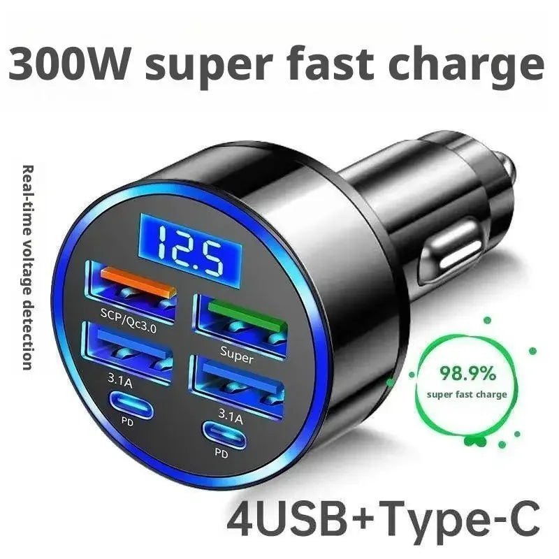 250W 6-Port PD QC3.0 Fast Car Charger – Digital Display Car Charger Adapter Babs