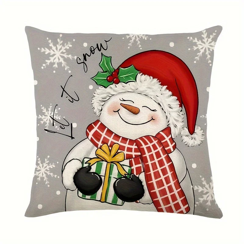 Christmas Pillow Covers Set of 4 – Santa & Snowman 18x18" Holiday Pillow Covers Babs