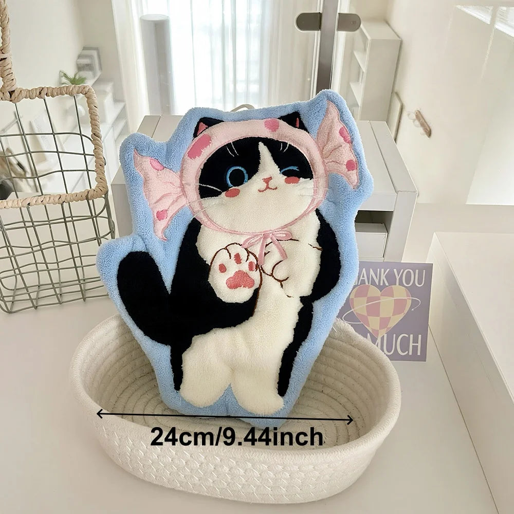 Cat Hand Towels – Microfiber Coral Fleece with Hanging Loop Microfiber Hand Towel Babs