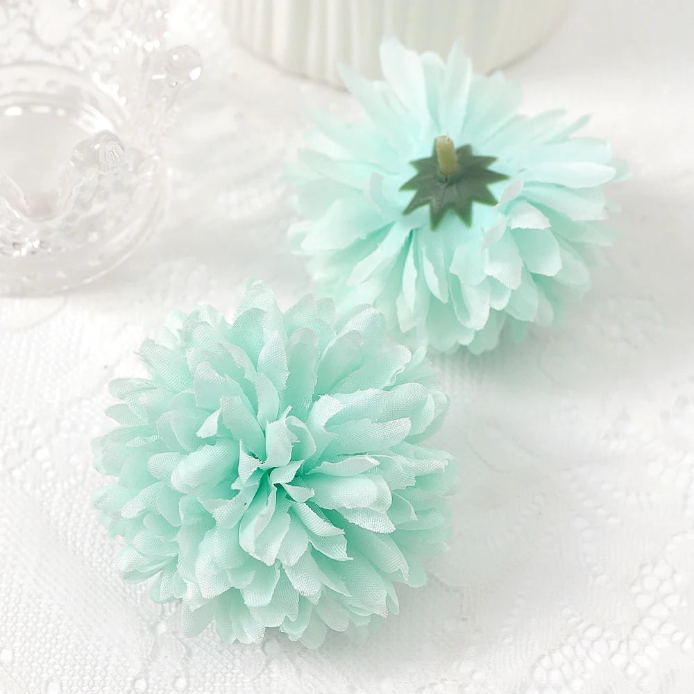 10 Pcs Orange Silk Chrysanthemum Artificial Flower Heads Decor Artificial Flower Heads Babs Dark Green 1 10Pcs