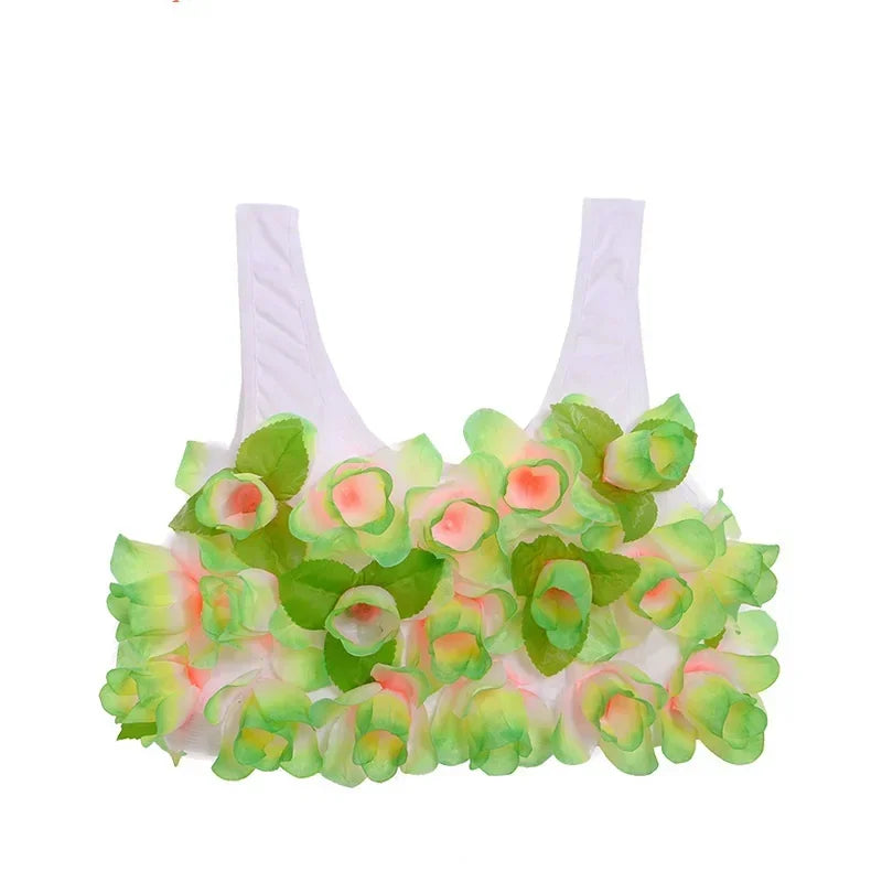 Hawaii Flower Bra Camisole – Kids & Adults Hula Party Top Costume Camisole Babs green Adult
