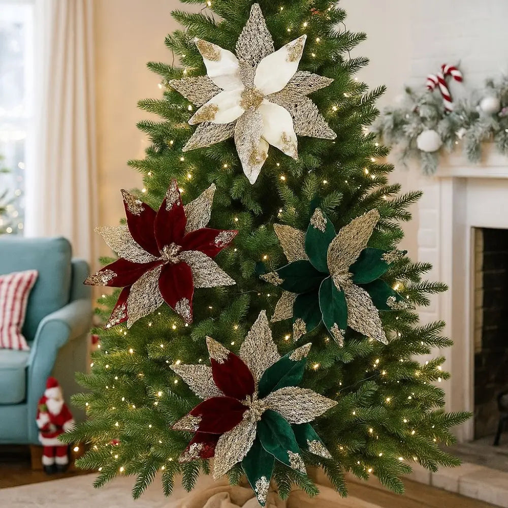 29cm Velvet Artificial Poinsettia Christmas Flower Decoration Artificial Christmas Flower Babs