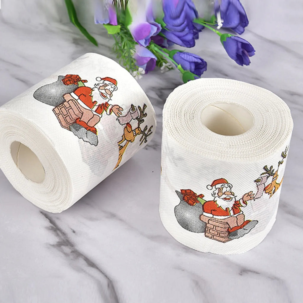 Christmas Printed Toilet Paper Roll – Santa & Tree Holiday Décor Novelty Toilet Paper Babs