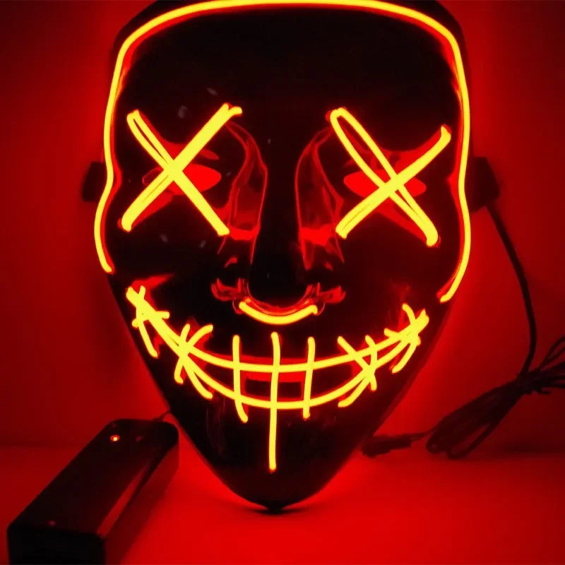 LED Neon Glowing Cosplay Mask – Halloween Party Costume LED Costume Mask Babs Red
