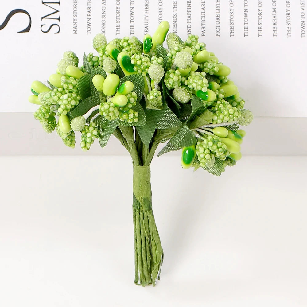 12Pcs Artificial Berry Stamen Flowers – DIY Wedding & Christmas Artificial Craft Flowers Babs Green 24Pcs