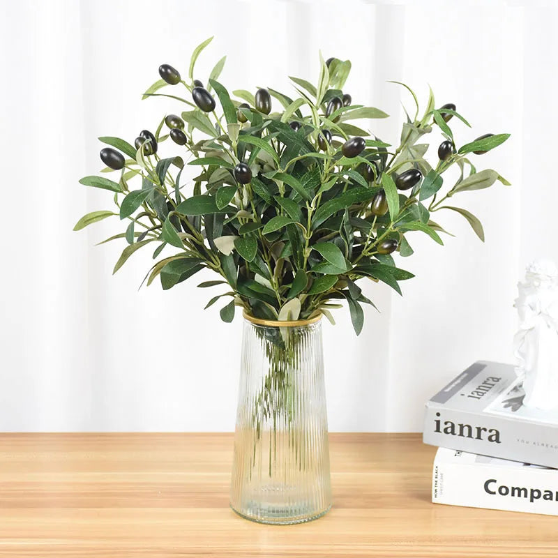 Artificial Olive Branch with Fruit – Silk Green Plant Decor Artificial Floral Branch Babs