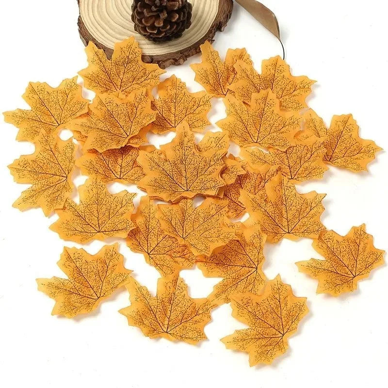 Artificial Silk Maple Leaves 50/100Pcs – Fall Party Decor Artificial Fall Leaves Babs Yellow 50Pcs