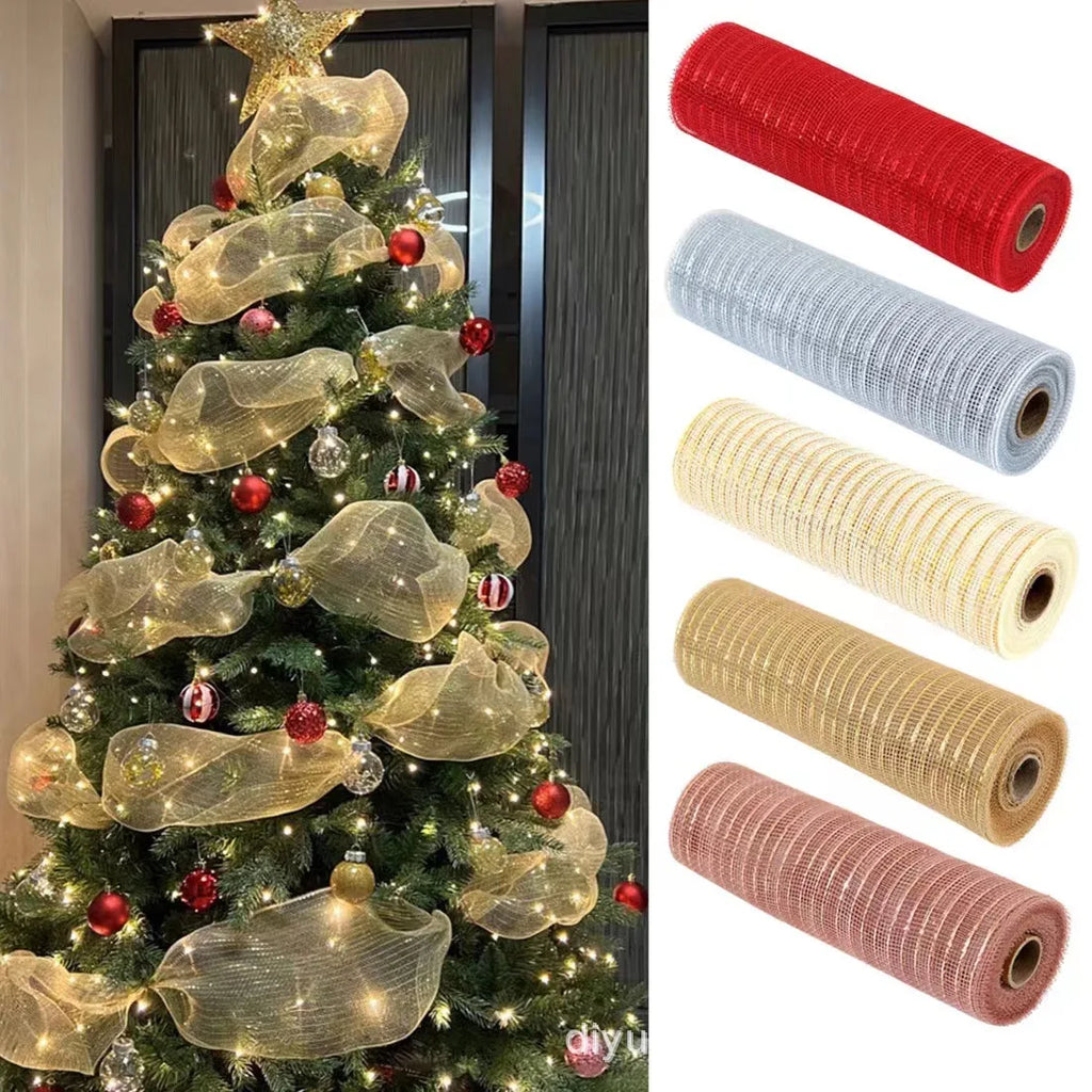 10 Yards Christmas Mesh Tulle Ribbon Roll – Gold & Silver Christmas Mesh Ribbon Babs
