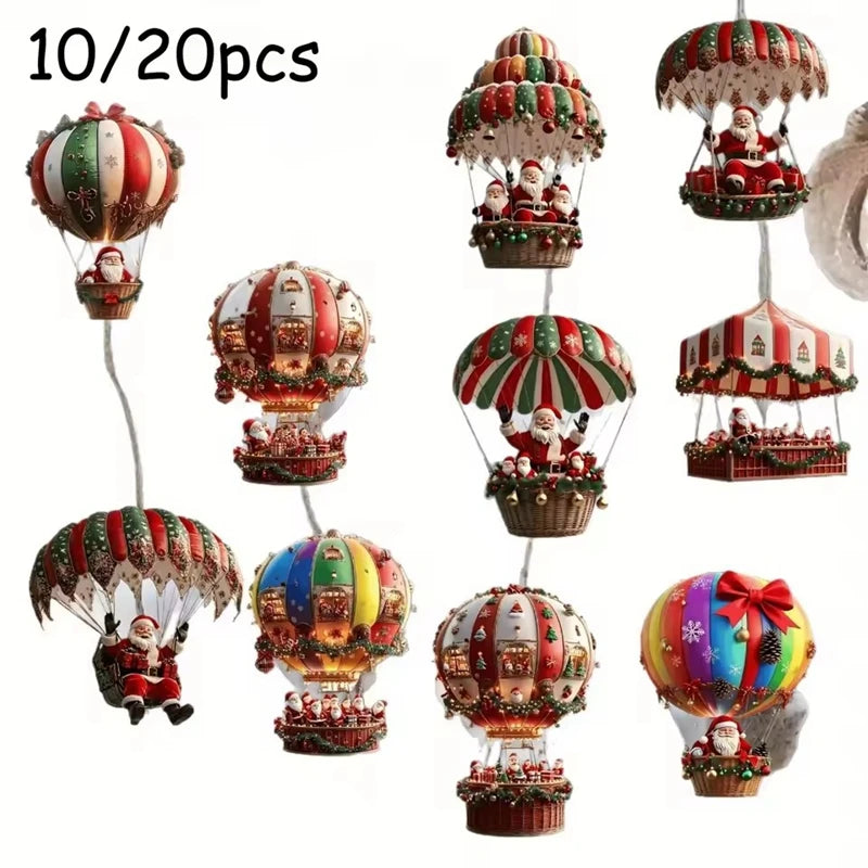 Christmas Wooden Pendants – Santa & Hot Air Balloon (10/20 Pcs) Christmas Tree Ornaments Babs