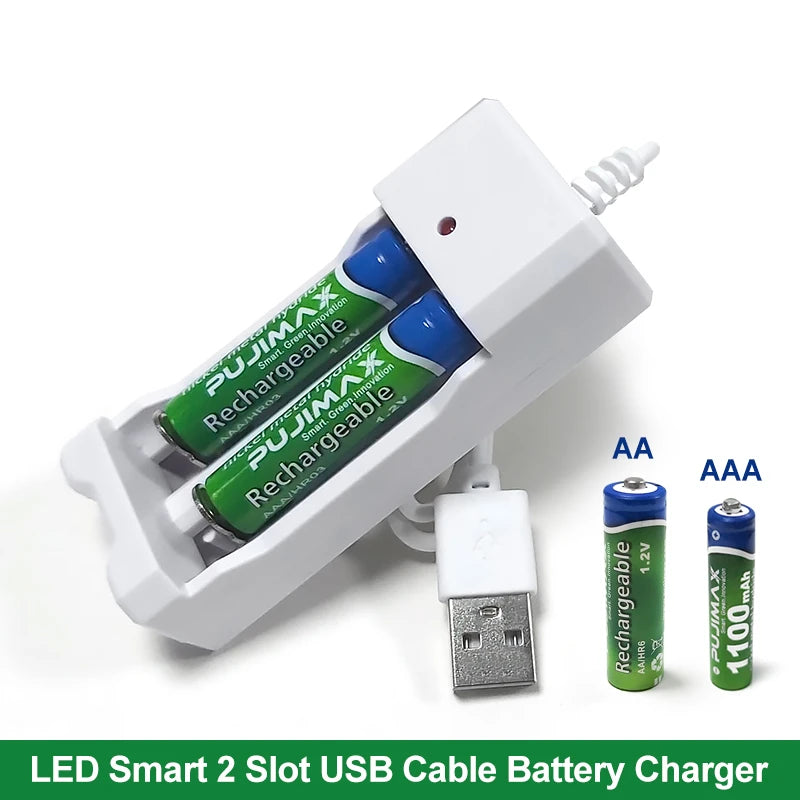 USB 2-Slot AA/AAA Battery Charger – Ni-MH/Ni-Cd Portable USB Battery Charger Babs