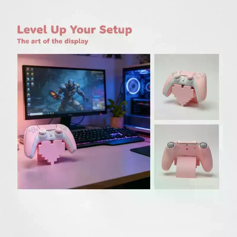 3D Printed Pixel Heart Game Controller Stand | Desktop Display Controller Display Stand Babs