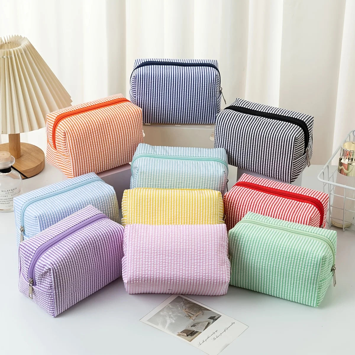 Striped Makeup Bag – Portable Travel Toiletry & Pencil Case Cosmetic Travel Bag Babs