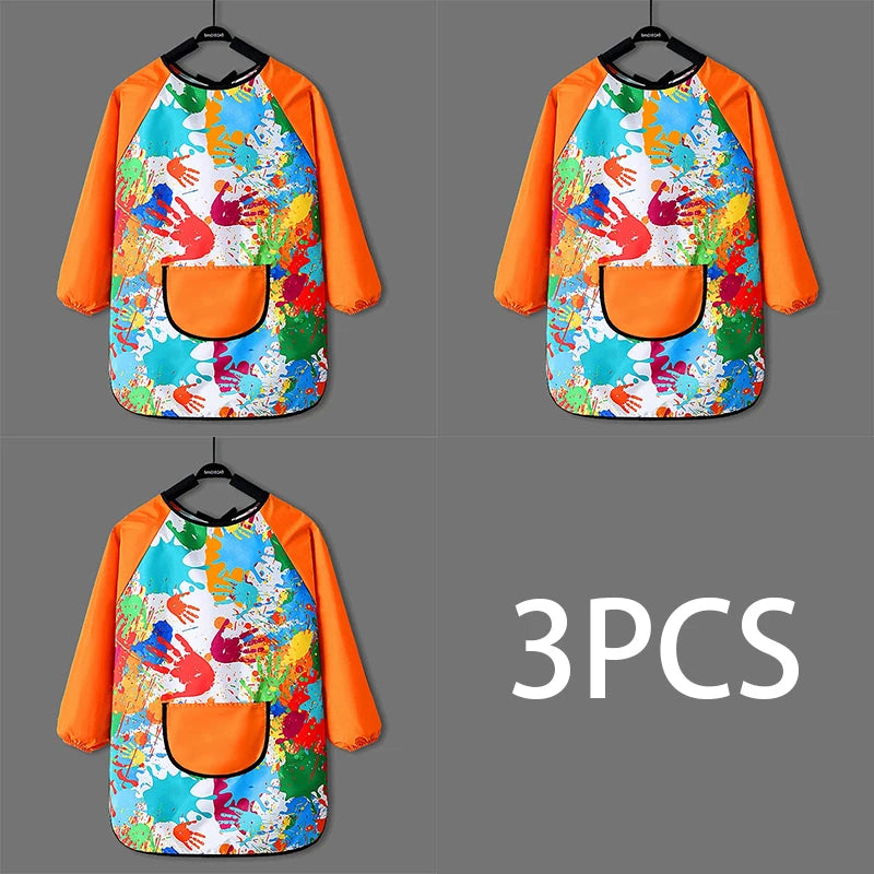 Kids Waterproof Long Sleeve Art Apron – PVC Paint Smock Kids Art Apron Babs 3pcs Orange XL(M)