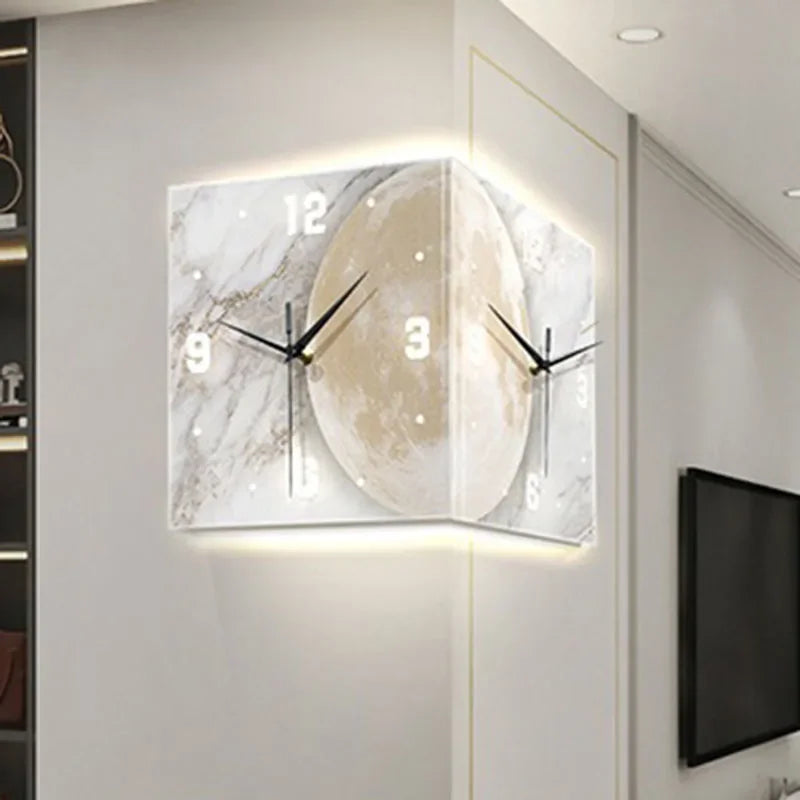 Oeny Double-Sided LED Corner Wall Clock | Acrylic Mural LED Corner Wall Clock Babs Style A-Plug in 30X30X30CM