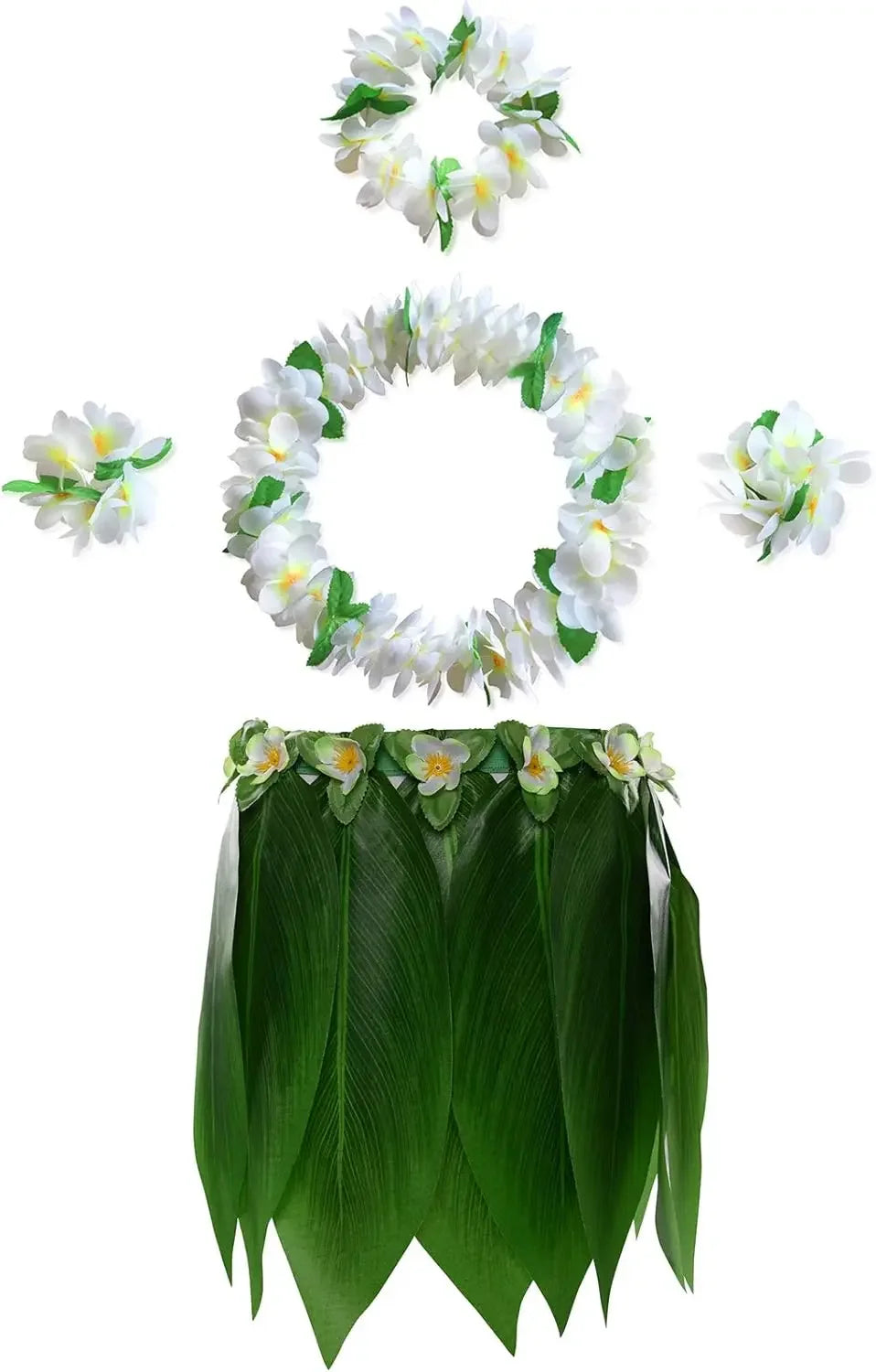 10-Piece Hawaiian Hula Skirt & Leis Set – Luau Party Costume Luau Costume Set Babs white for adult
