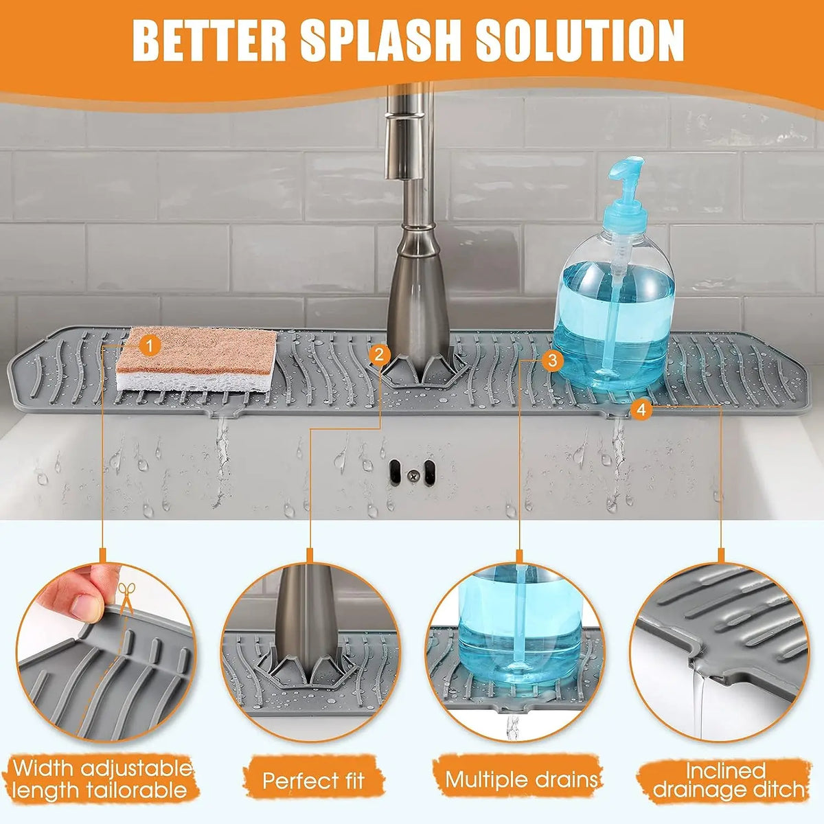 Silicone Sink Faucet Mat – Splash Guard & Countertop Protector Silicone Sink Mat Babs
