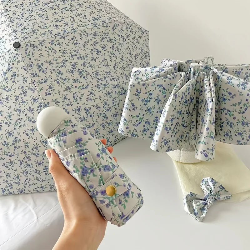 UV Blocking Capsule Folding Umbrella – 6-Stage Reinforced, Waterproof Folding Umbrella Babs metal-fiber composite 6K blue floral