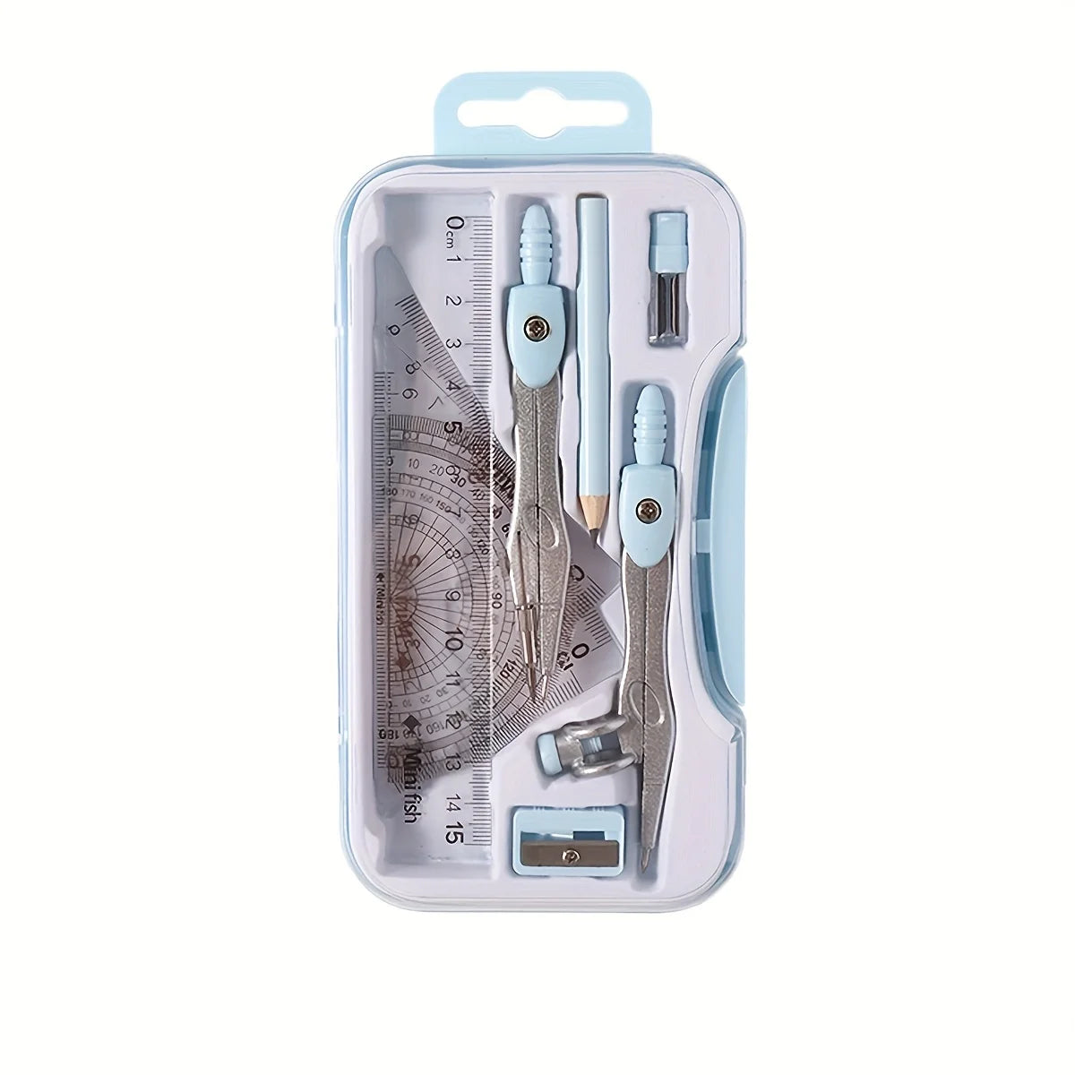 9-Piece Student Drawing Tool Set – Compass, Ruler & Protractor Geometry Drawing Set Babs SKY BLUE