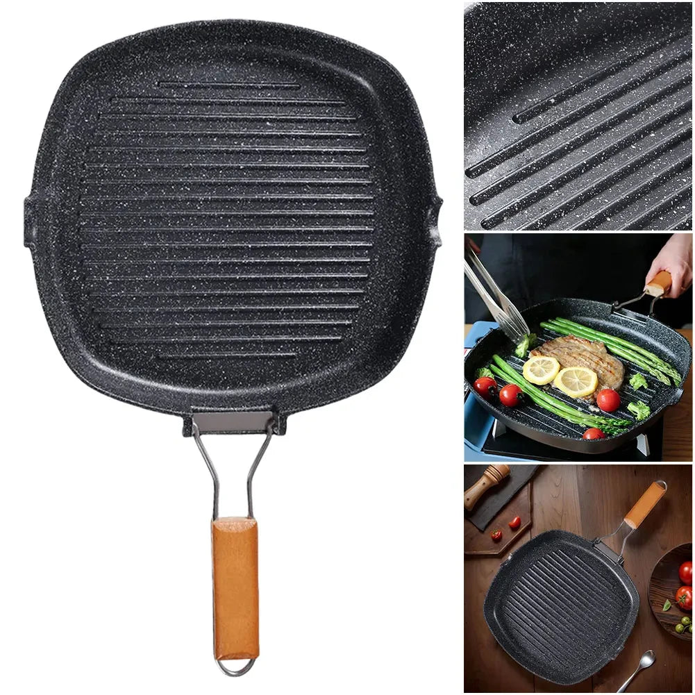 Foldable Portable Grill Pan – Anti-Scald Handle, Double-Sided Steel Foldable Grill Pan Babs BLACK 20cm