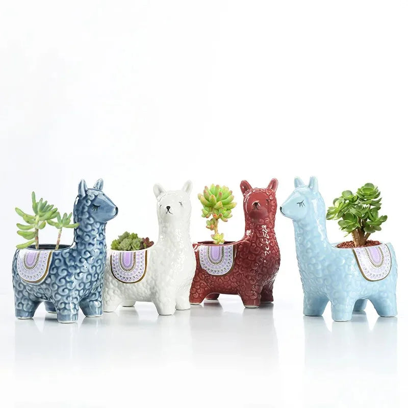 Cartoon Alpaca Ceramic Succulent Planter | Cute Desk Pot Ceramic Succulent Planter Babs