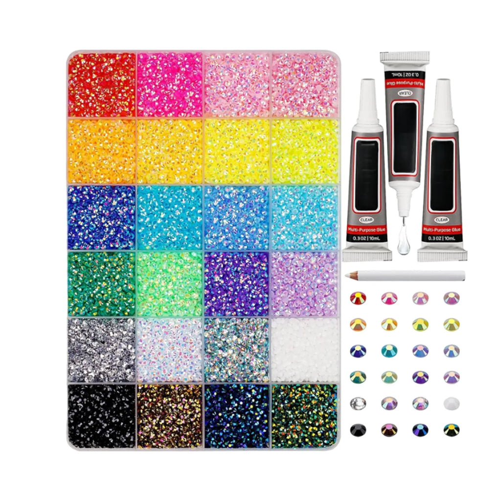30,000pc Resin Rhinestone Kit – Flatback Gems, Glue & Tweezers Rhinestone Craft Kit Babs 30000PCS One Size