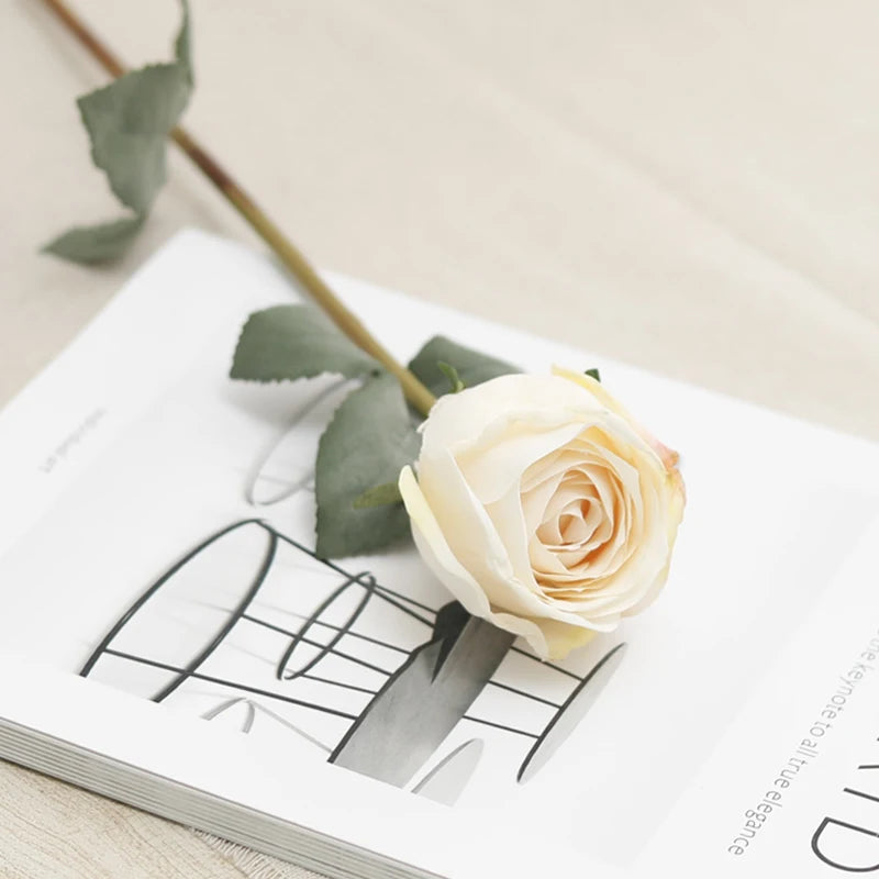 67cm Silk Burnt Edge Rose Branch – Autumn Artificial Flower Artificial Flower Branch Babs White