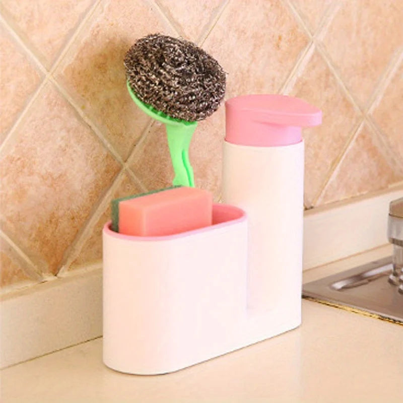 2-in-1 Soap Dispenser with Sponge & Brush Holder | Bathroom Sink Soap Dispenser Organizer Babs Pink
