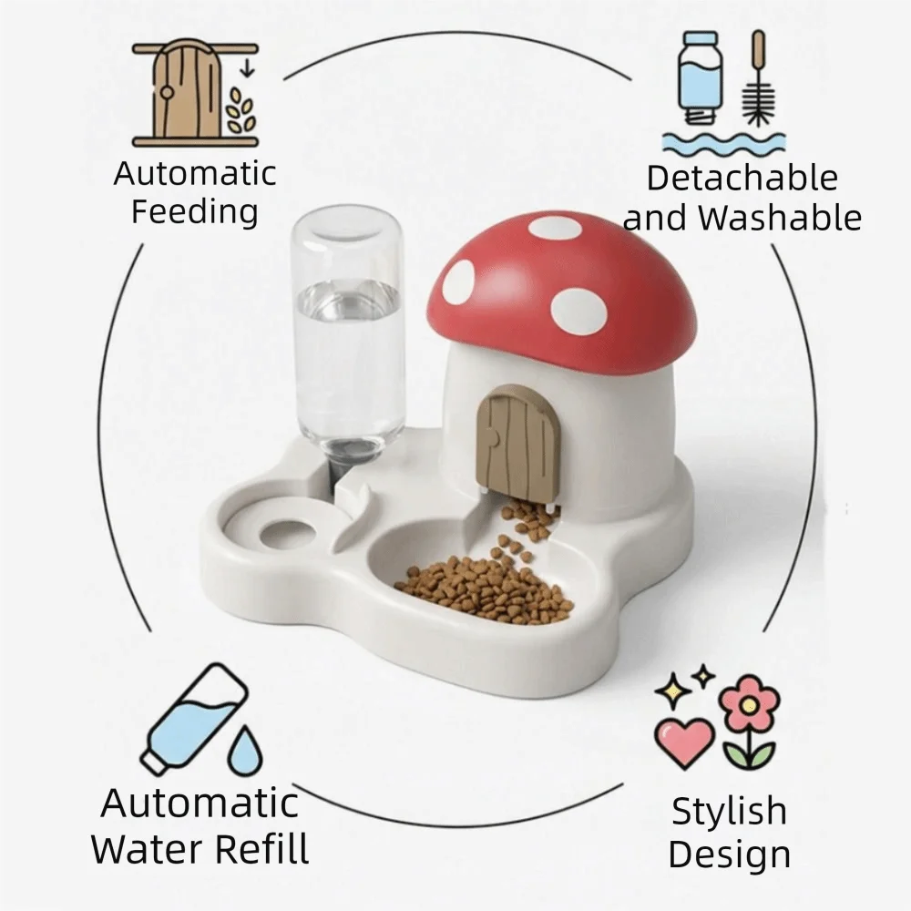 2-in-1 Mushroom Automatic Pet Feeder & Water Dispenser Automatic Pet Feeder Babs