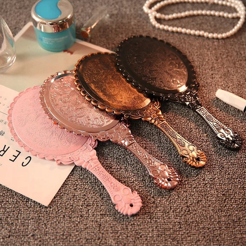 Vintage Embossed Floral Hand Mirror – Portable Makeup Mirror Cosmetic Hand Mirror Babs