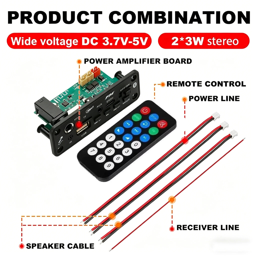 KEBIDUMEI Bluetooth 5.0 MP3 Decoder Board 6W Amplifier USB TF FM MP3 Decoder Amplifier Babs 6W