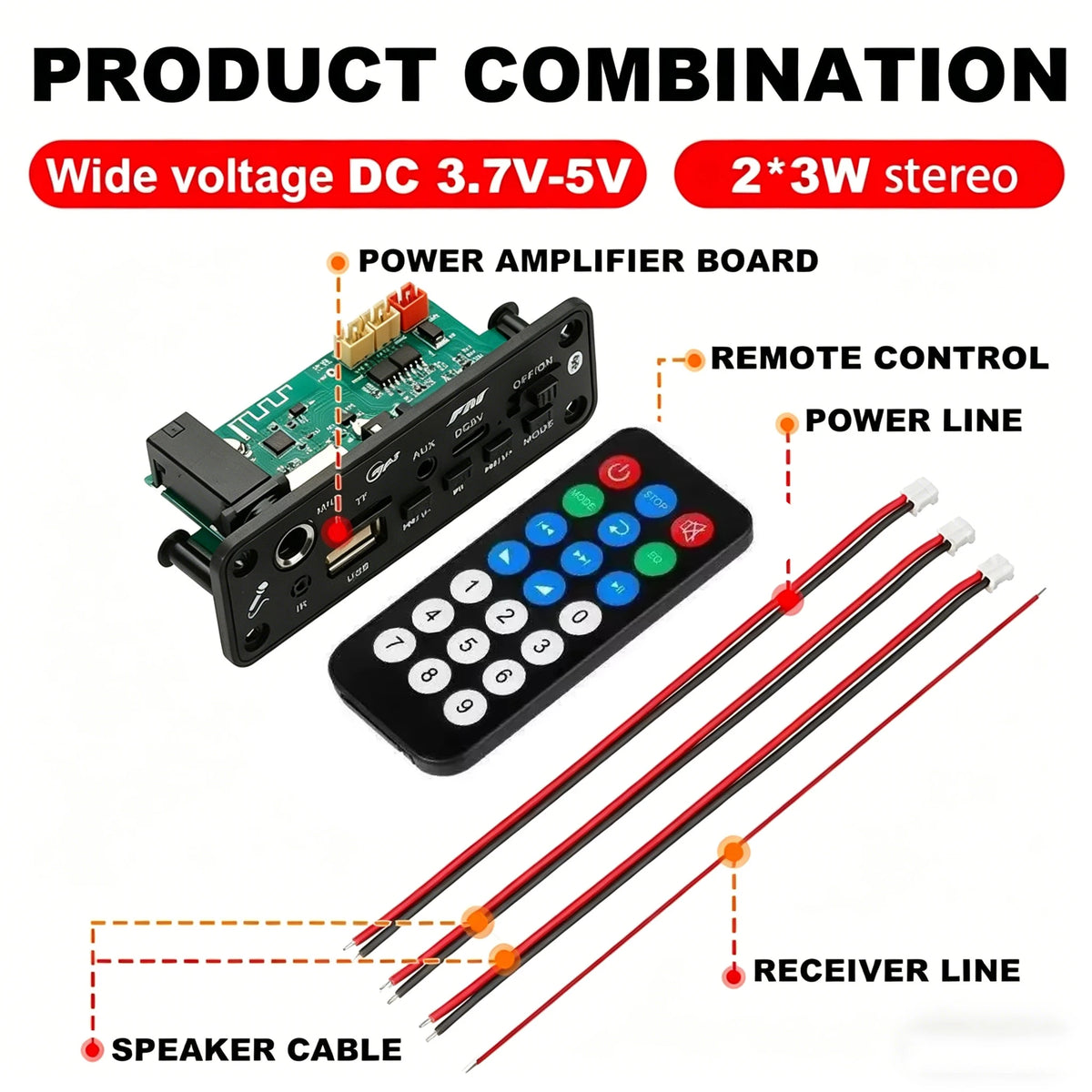 KEBIDUMEI Bluetooth 5.0 MP3 Decoder Board 6W Amplifier USB TF FM MP3 Decoder Amplifier Babs 6W