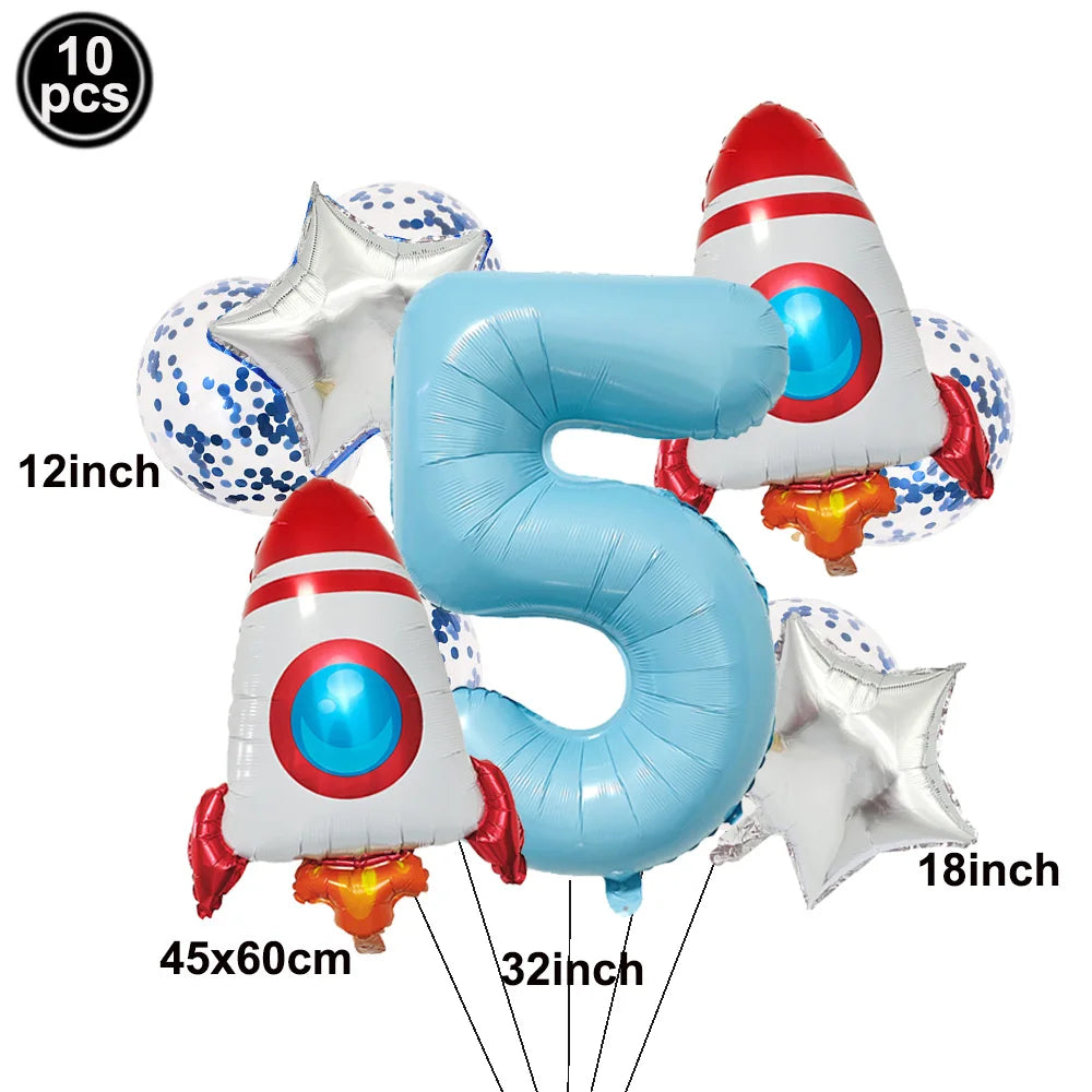 Space Theme Birthday Balloon Set – Astronaut Rocket 32" Numbers