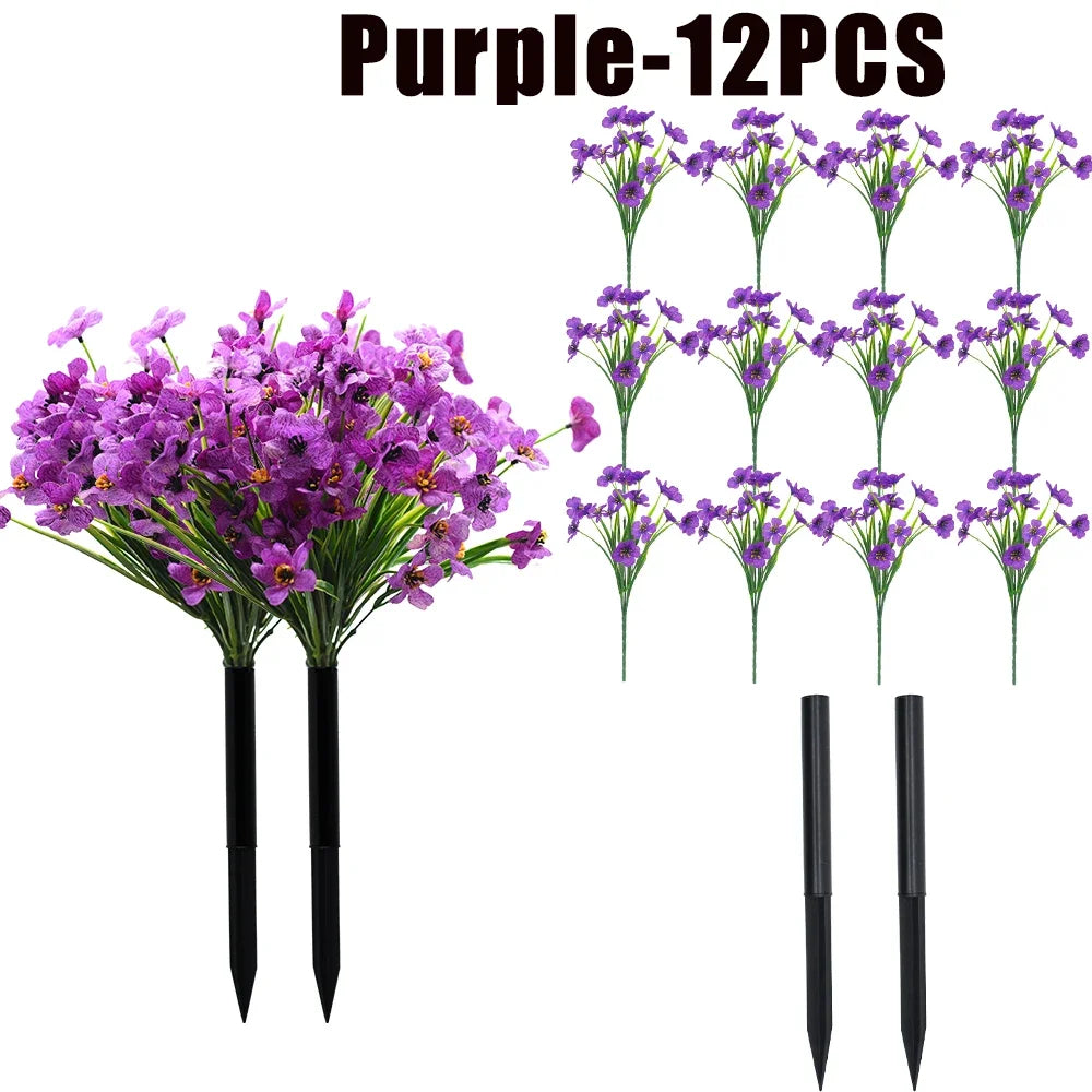 UV Resistant Artificial Violet Flowers – Garden & Wedding Décor Artificial Flower Shrubs Babs Purple-12PCS