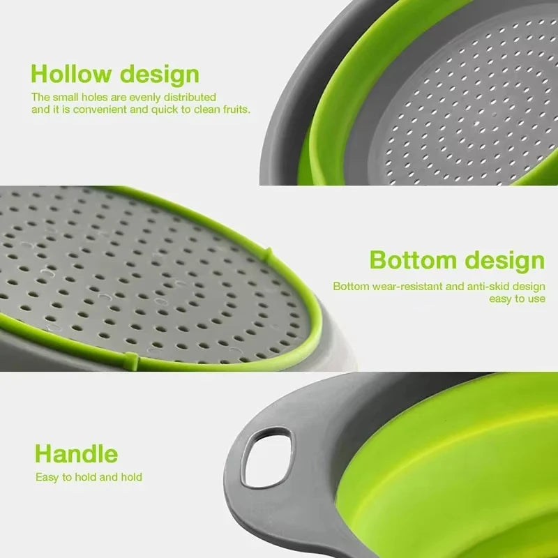 Silicone Folding Colander — Fruit & Vegetable Washing Basket Silicone Colander Strainer Babs