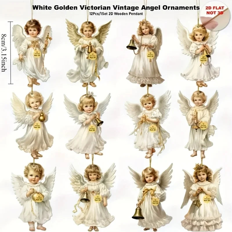 12pc Vintage Christmas Angel Wooden Ornaments | Holiday Decor Christmas Ornaments Babs