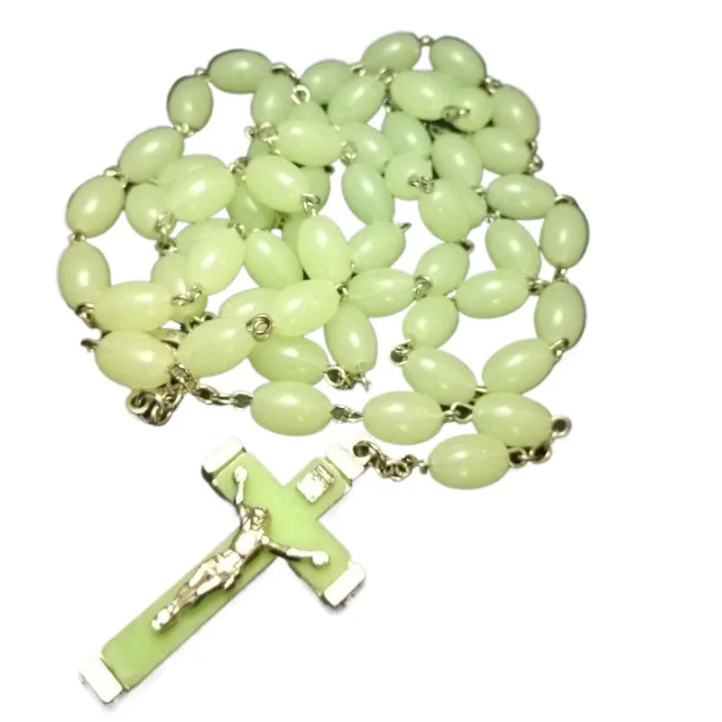 Glow-in-the-Dark Catholic Cross Rosary Beaded Necklace Rosary Necklace Babs