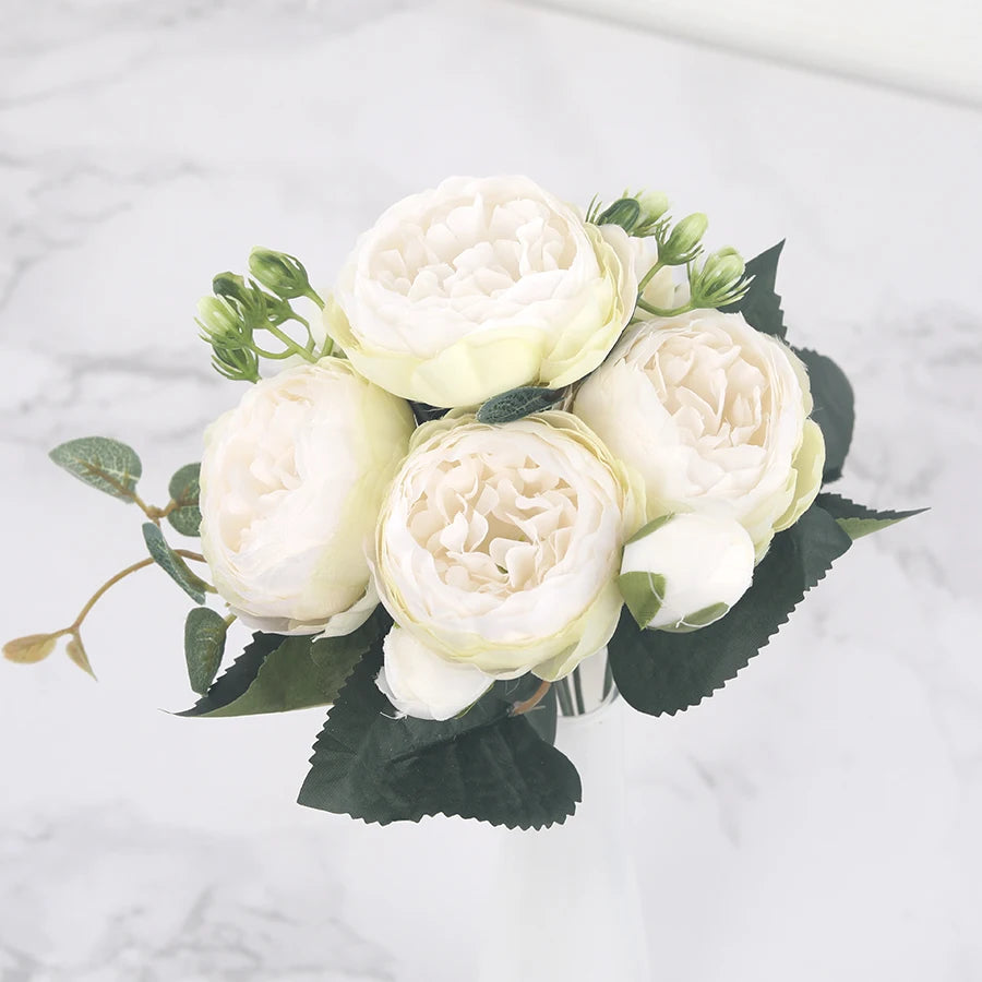 Silk Rose Peony Artificial Flowers – Wedding & Home Décor Artificial Flower Bouquet Babs White Green