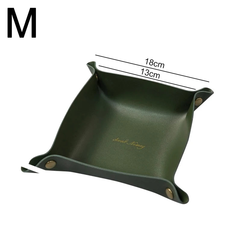 Foldable PU Leather Storage Tray | Nordic Desk Organizer Leather Storage Tray Babs Green-M